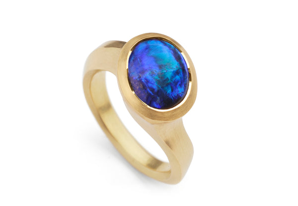 Black opal and 18ct gold hand-carved ring