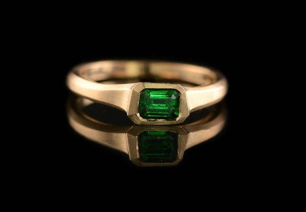 Tsavorite green garnet and hand-carved gold ring commission