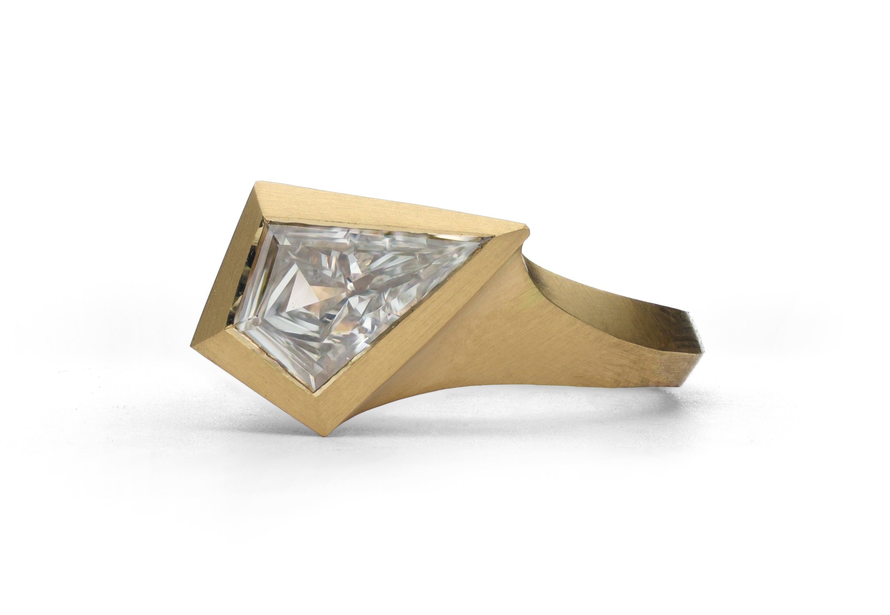 Aegis ring with 1.25ct kite shaped grey diamond
