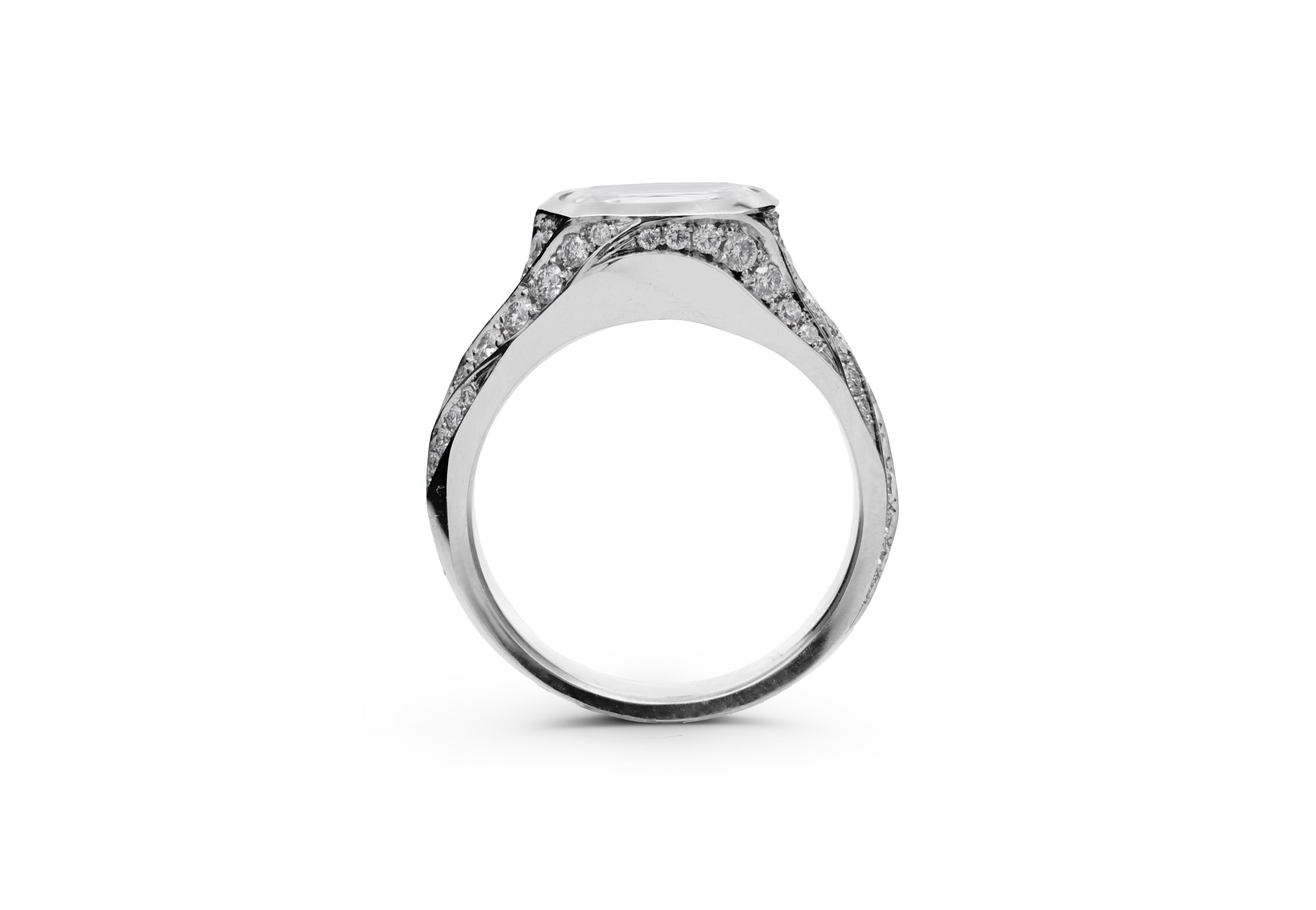 Platinum Old Cut Cushion Diamond Arris Ring