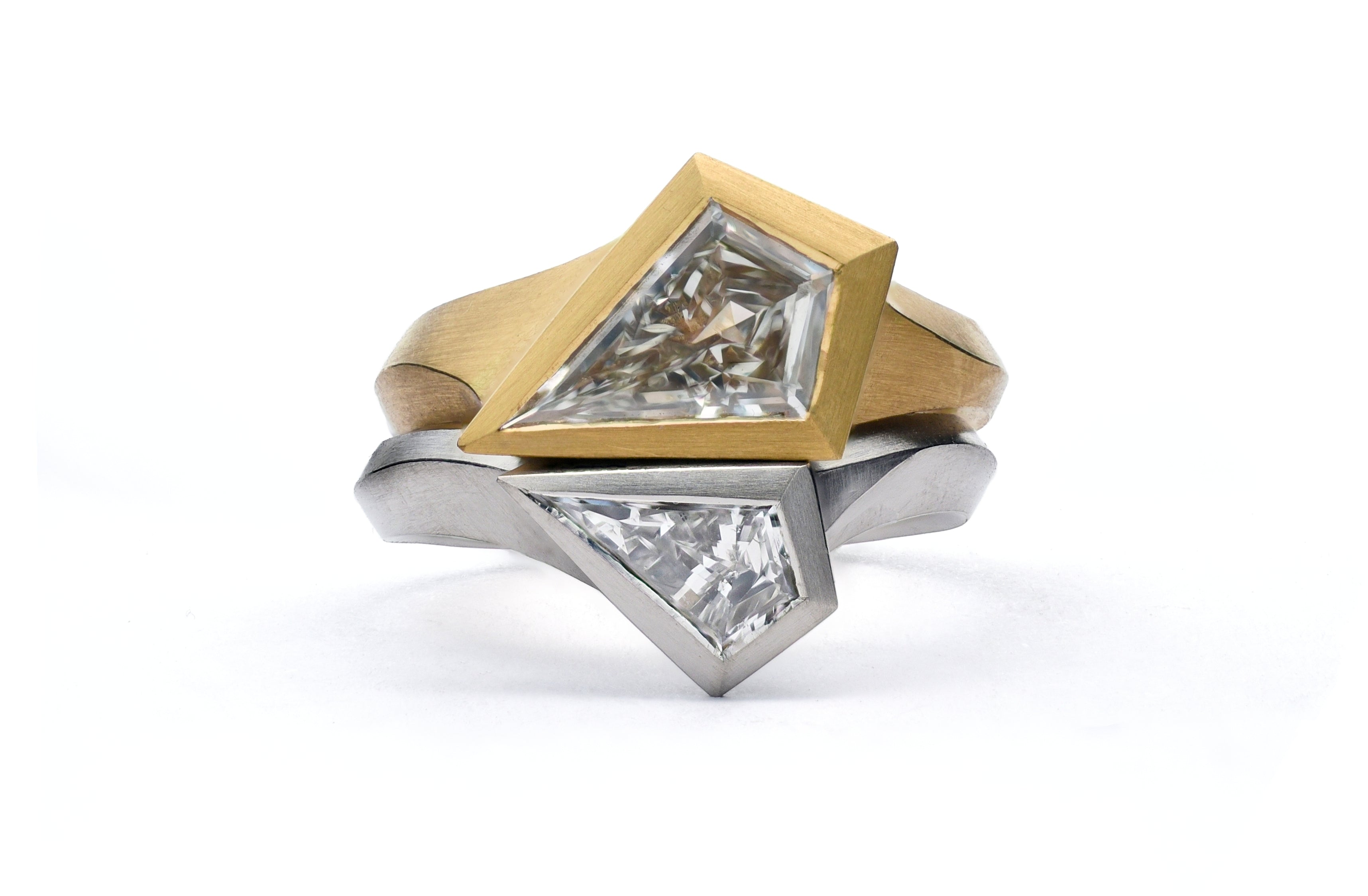 Platinum Aegis fitted ring set with kite shaped diamond