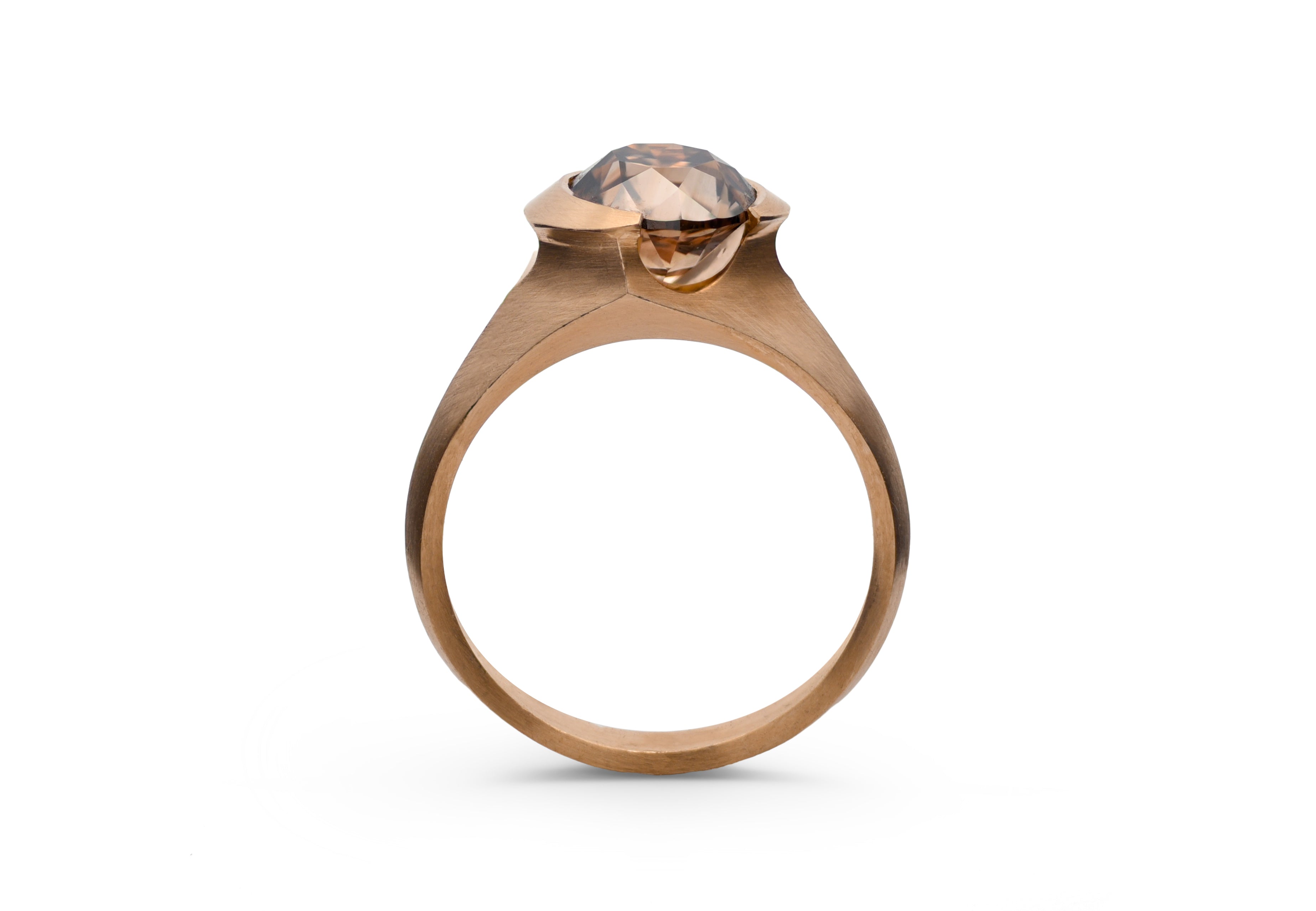 18ct Rose Gold Round Cognac Diamond Arris Ring