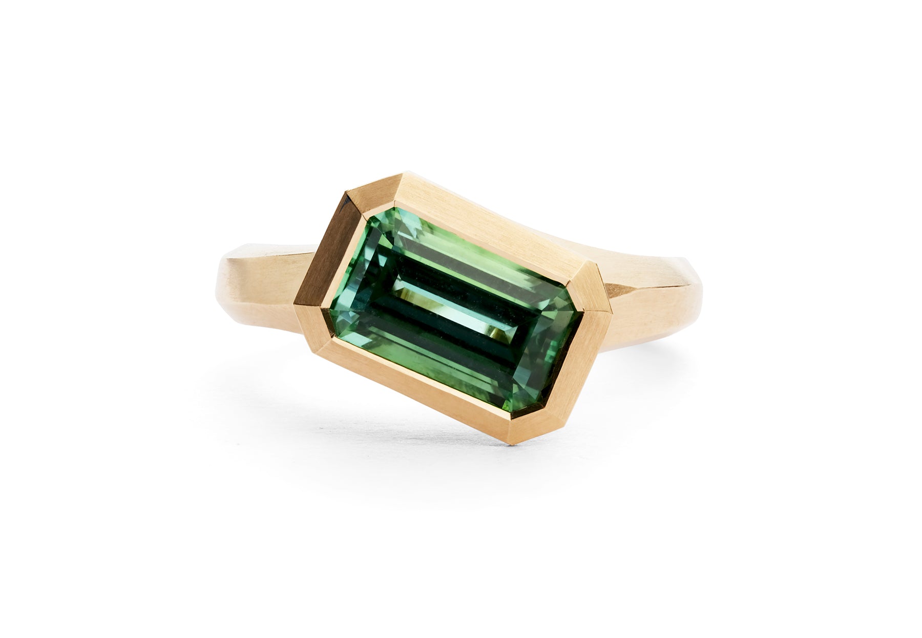 Arris emerald cut green tourmaline rose gold ring