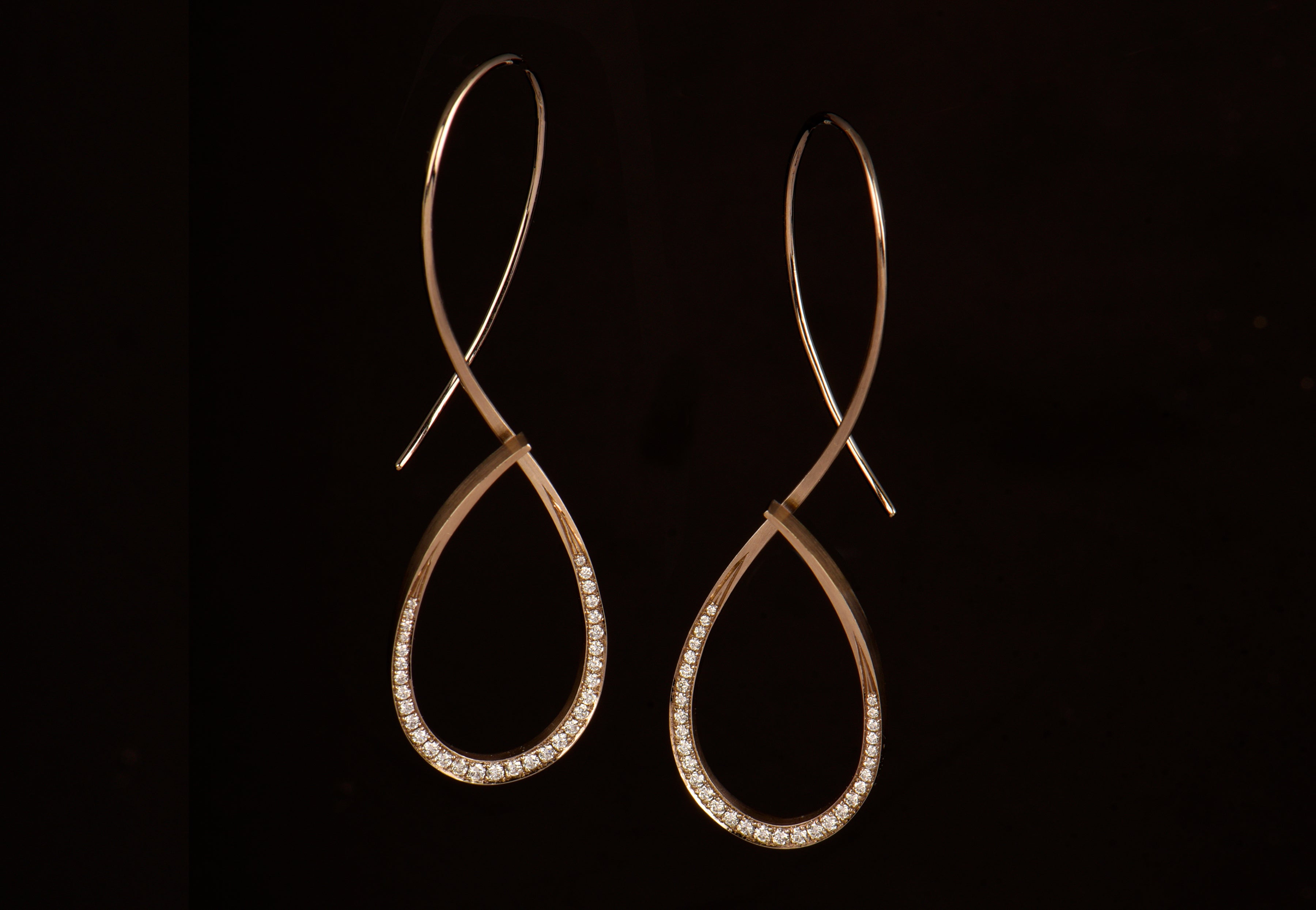 Forged 18 carat gold and pave diamond earrings