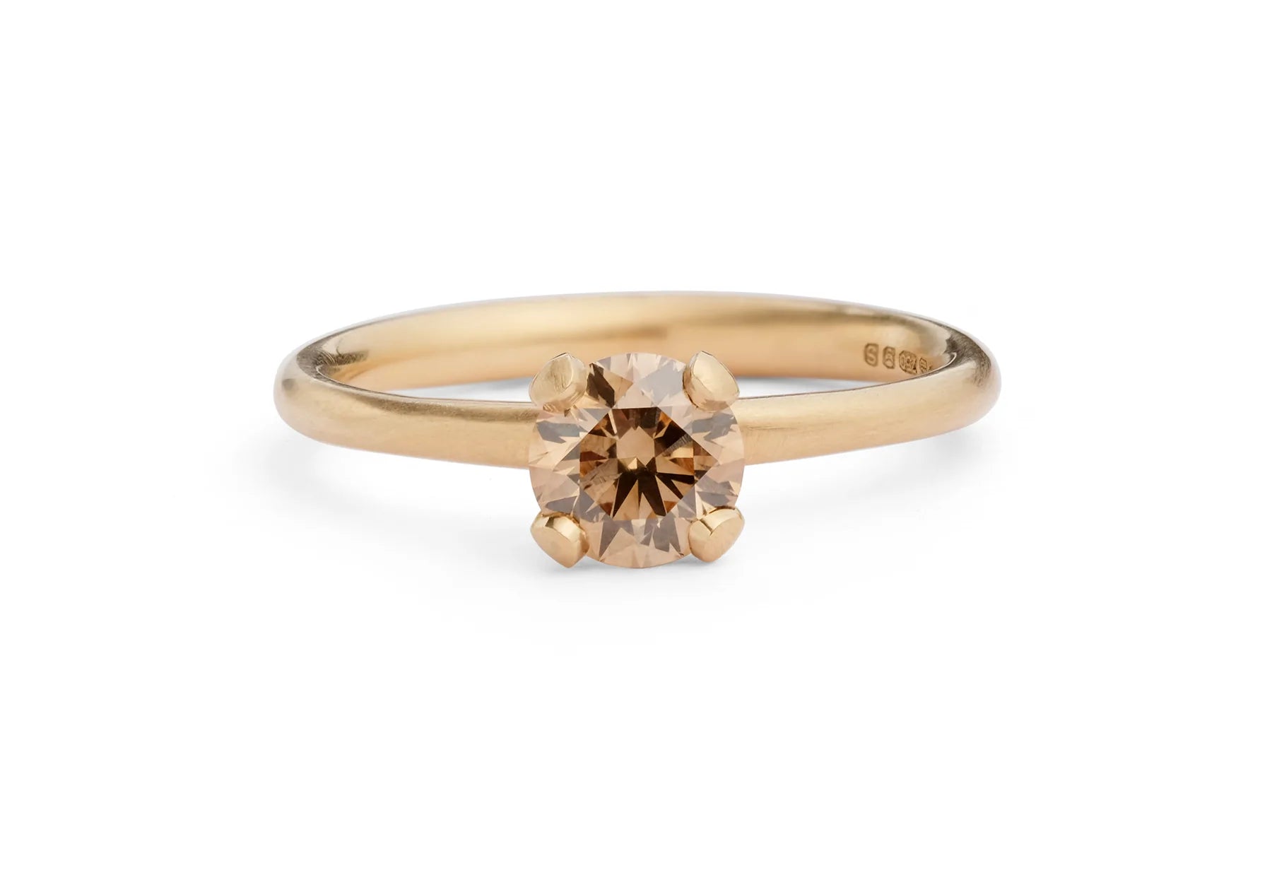 4 claw cognac diamond rose gold engagement ring