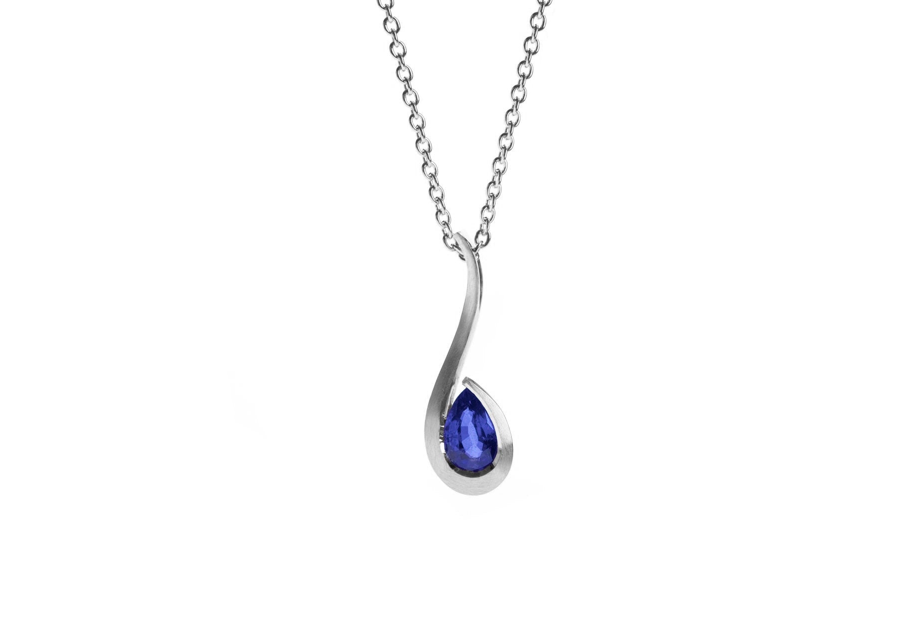 Platinum Pear-Shaped Sapphire Twist Pendant Necklace