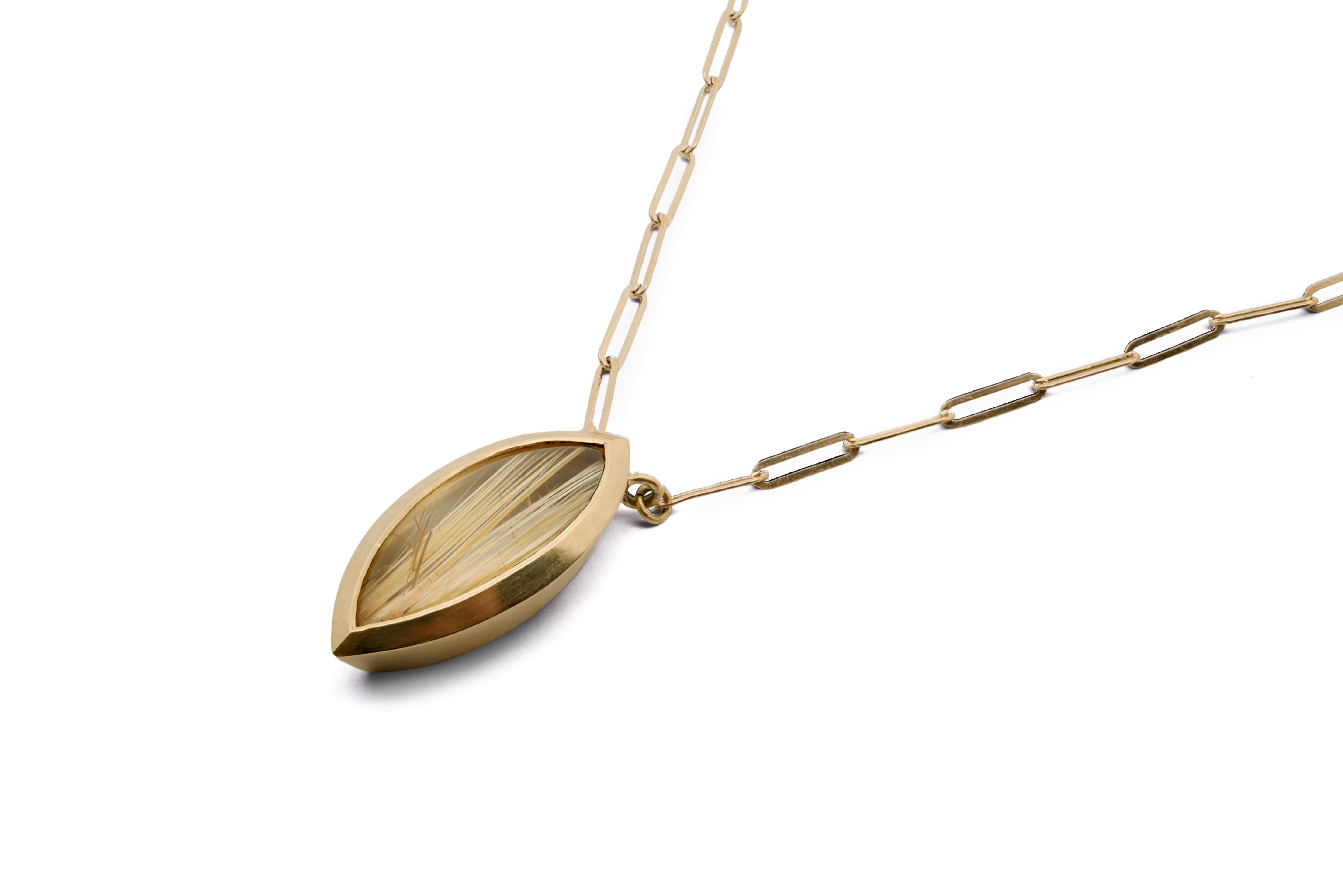 18ct Yellow Gold Marquise Rutilated Quartz Pendant Necklace