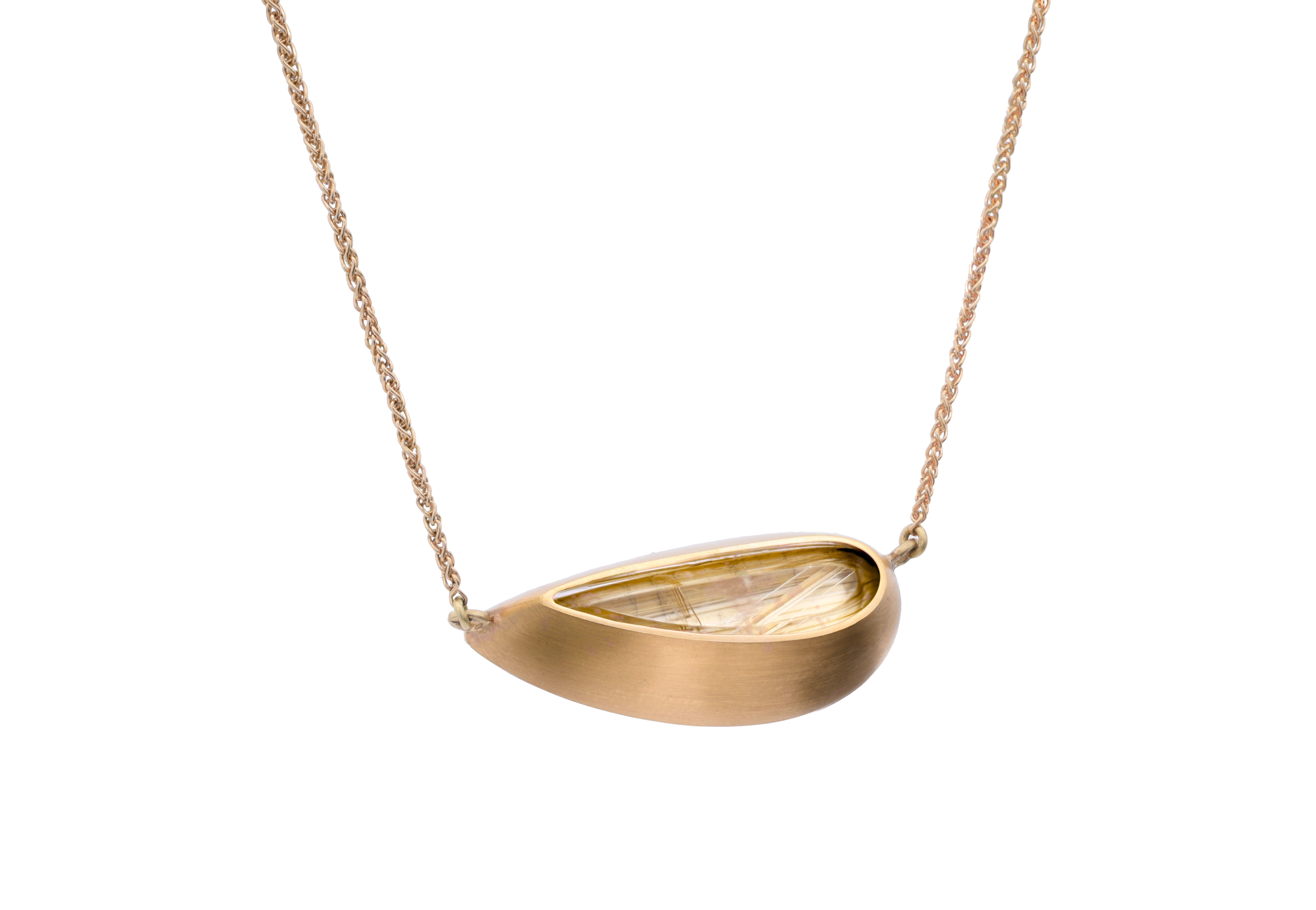 18ct Yellow Gold Pear Rutilated Quartz Pendant Necklace