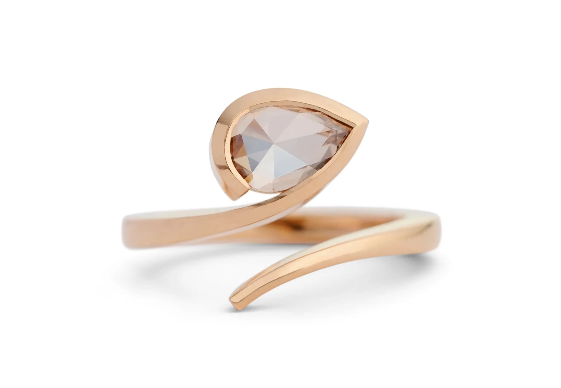 Twist pear shape cognac diamond rose gold engagement ring