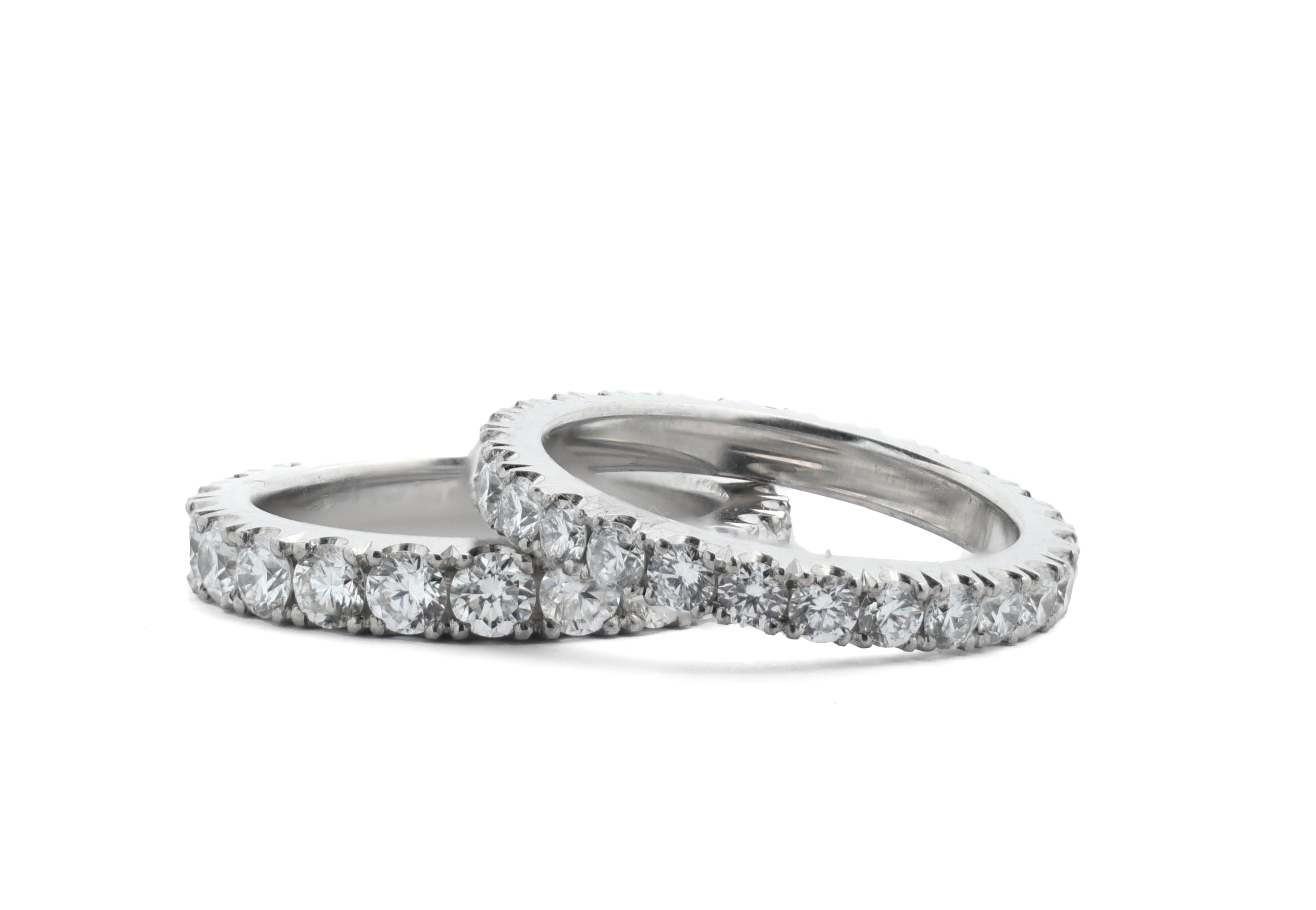 'Thread' wide platinum diamond set wedding/eternity bands