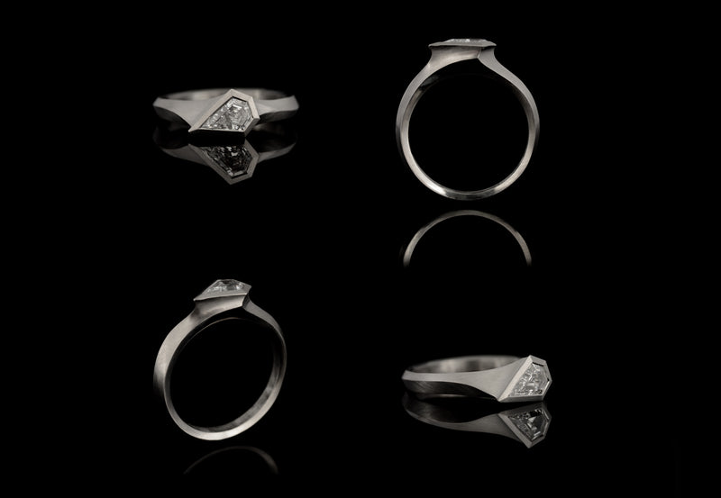Aegis shield white diamond and platinum ring