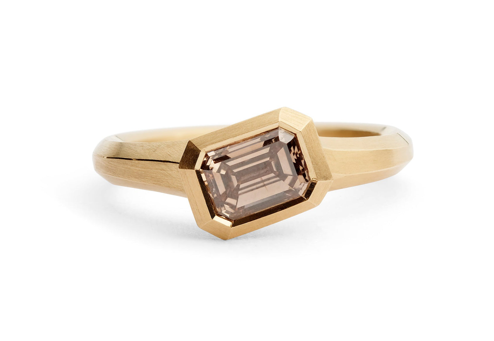 18ct Rose Gold Emerald-Cut Cognac Diamond Arris Ring