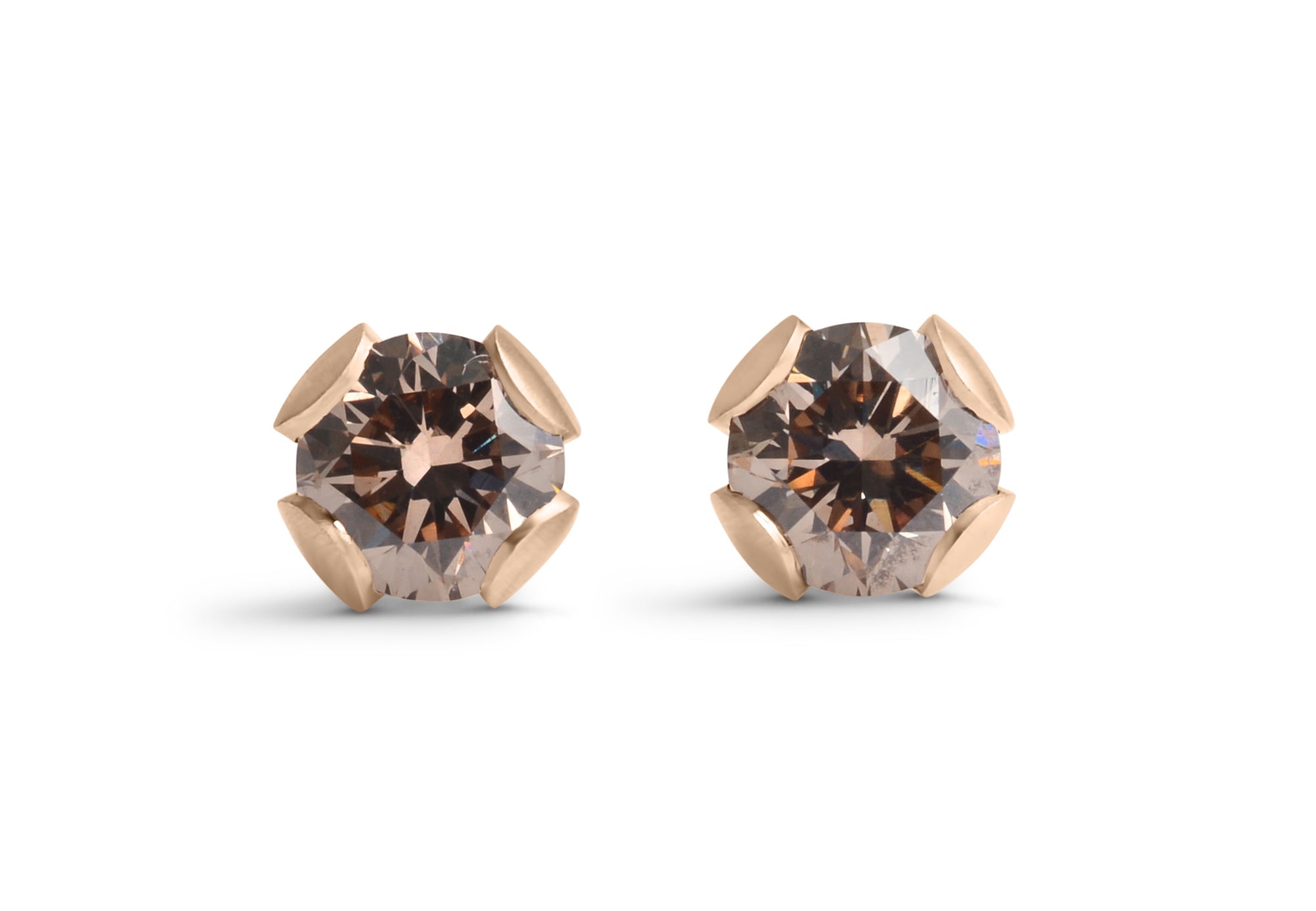 18ct Rose Gold Cognac Diamond Calyx Stud Earrings