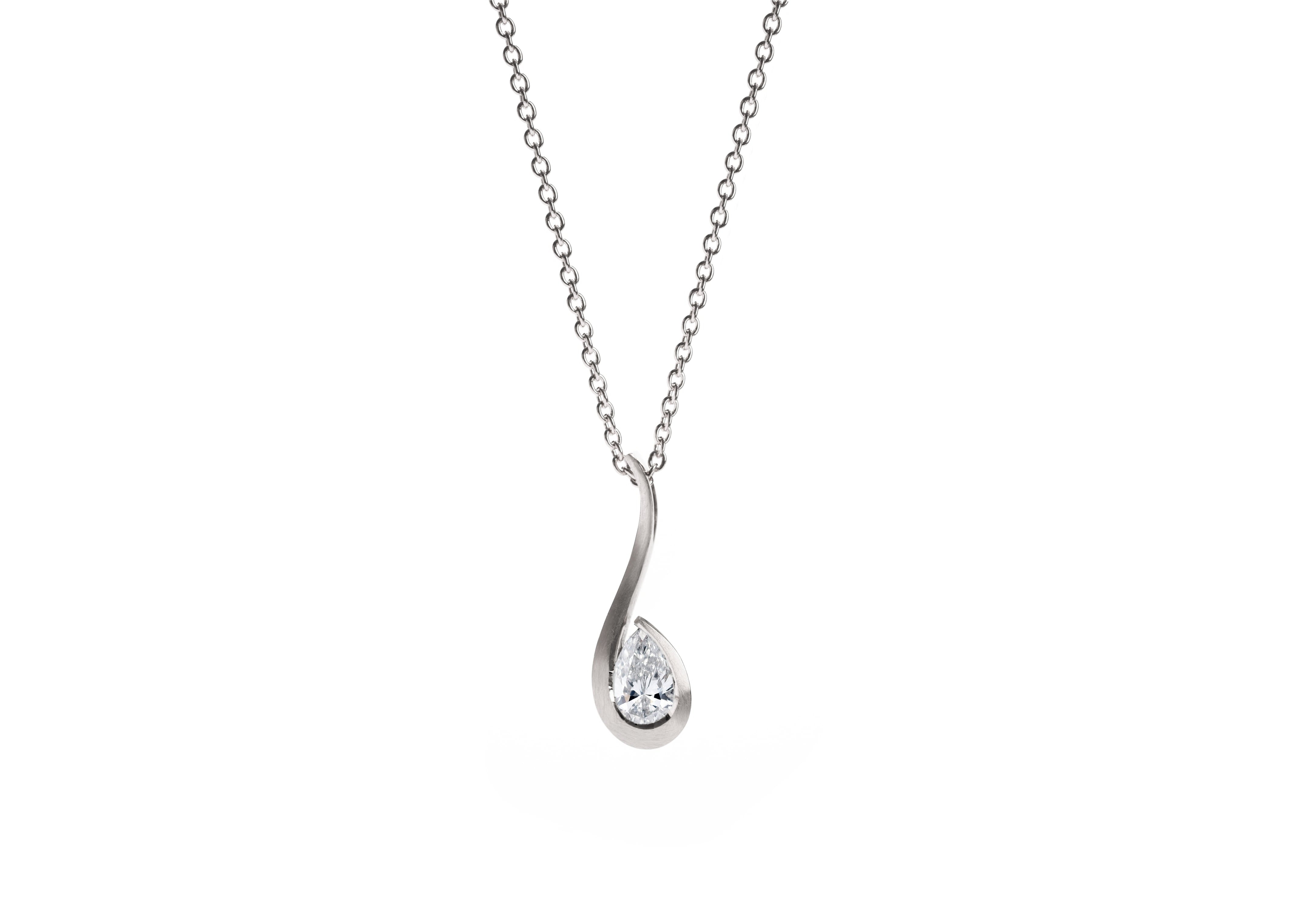 Platinum Pear-Shaped White Diamond Twist Pendant Necklace