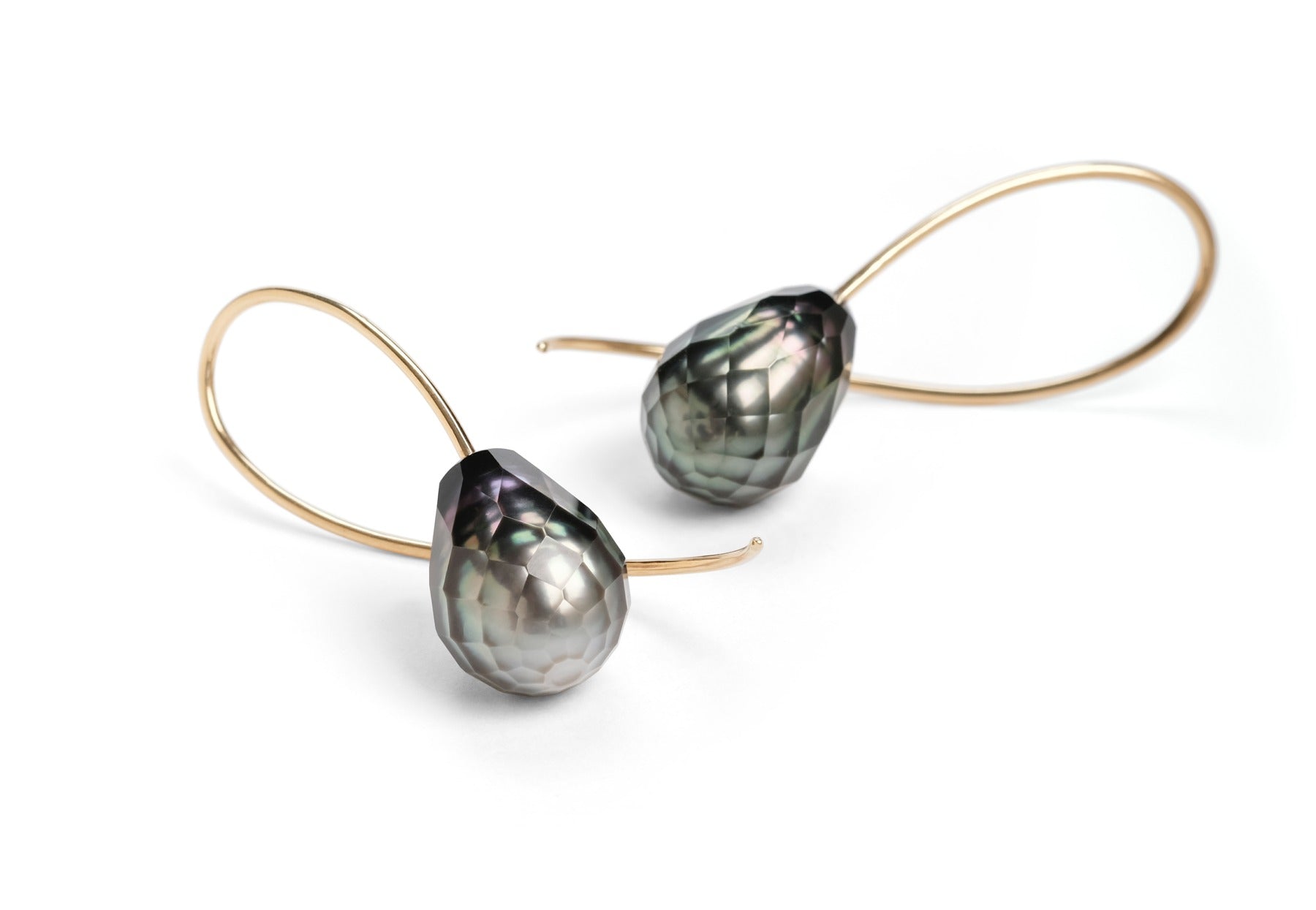 18ct gold faceted Tahitian pearl drop earrings