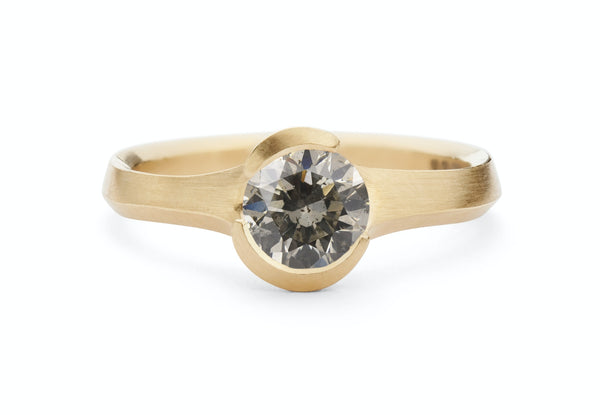 Hand carved rose gold Arris ring with grey diamond-McCaul