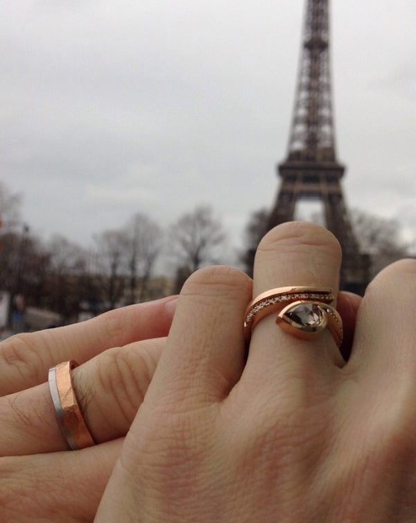 Matching rose gold wedding and engagement rings