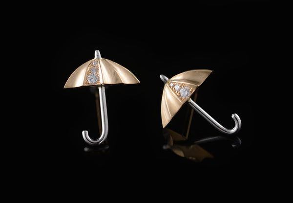 Gold and diamond umbrella stud earring commission