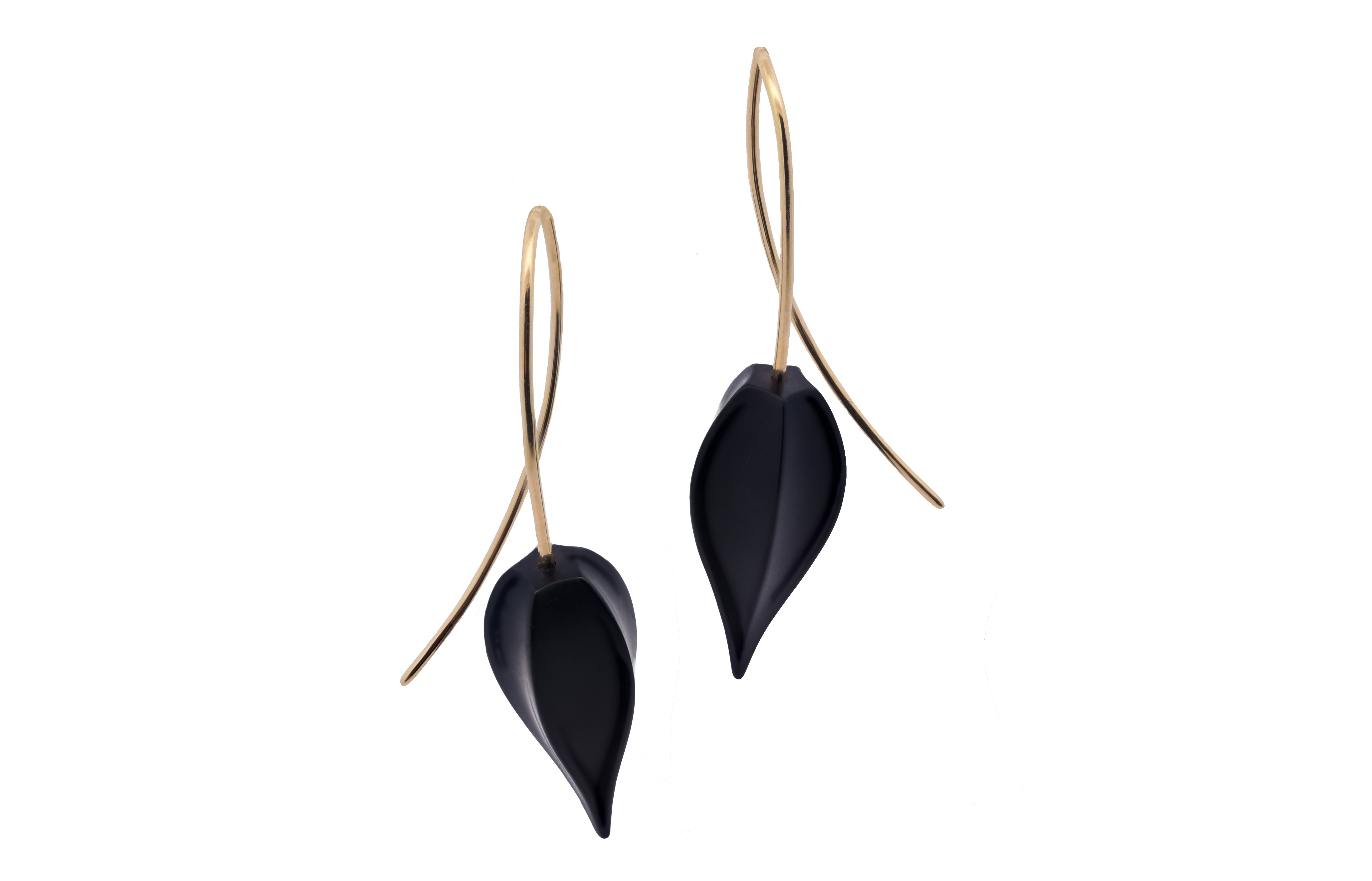 18ct Yellow Gold Carved Onyx Drop Earrings