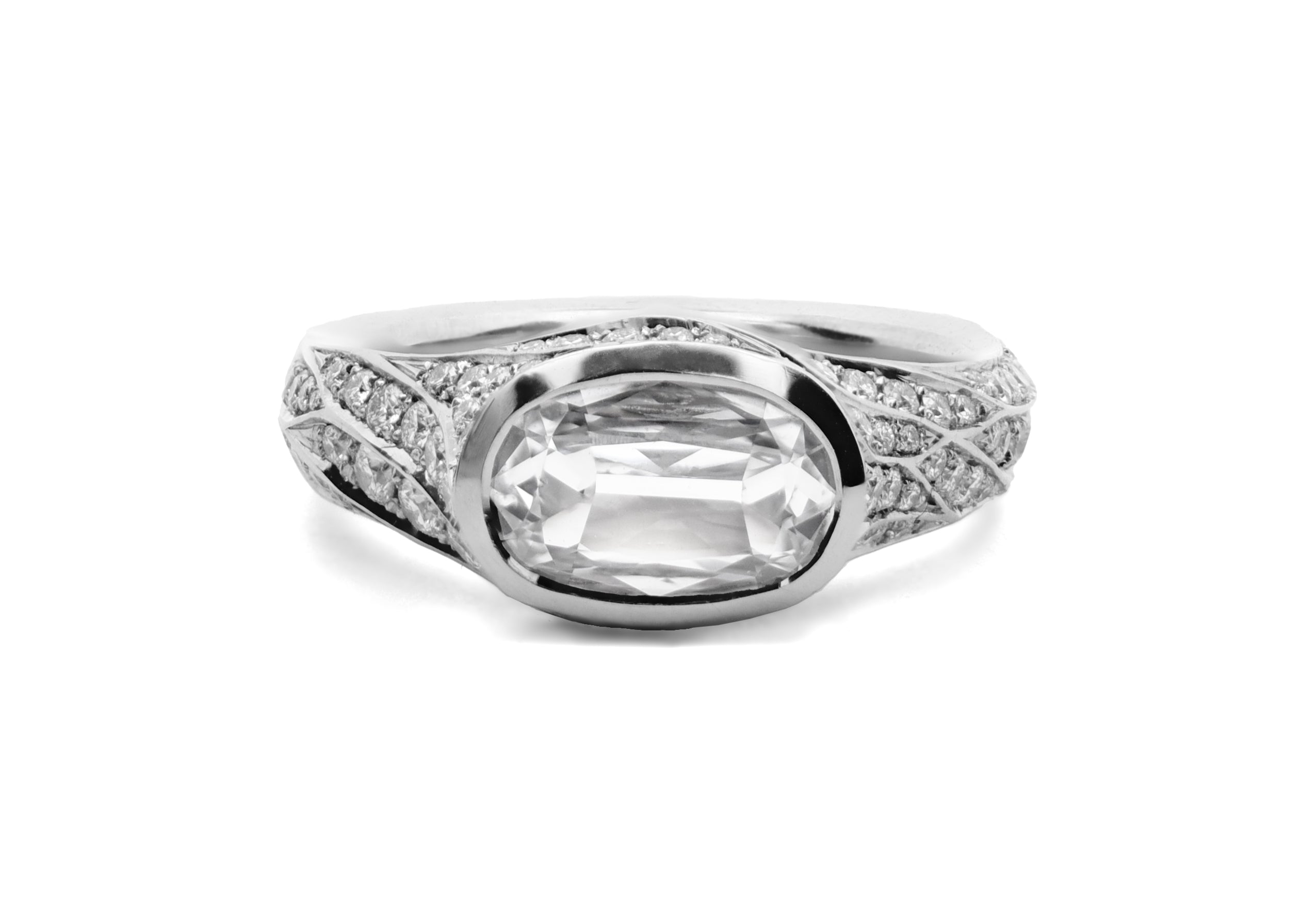Platinum Old Cut Cushion Diamond Arris Ring