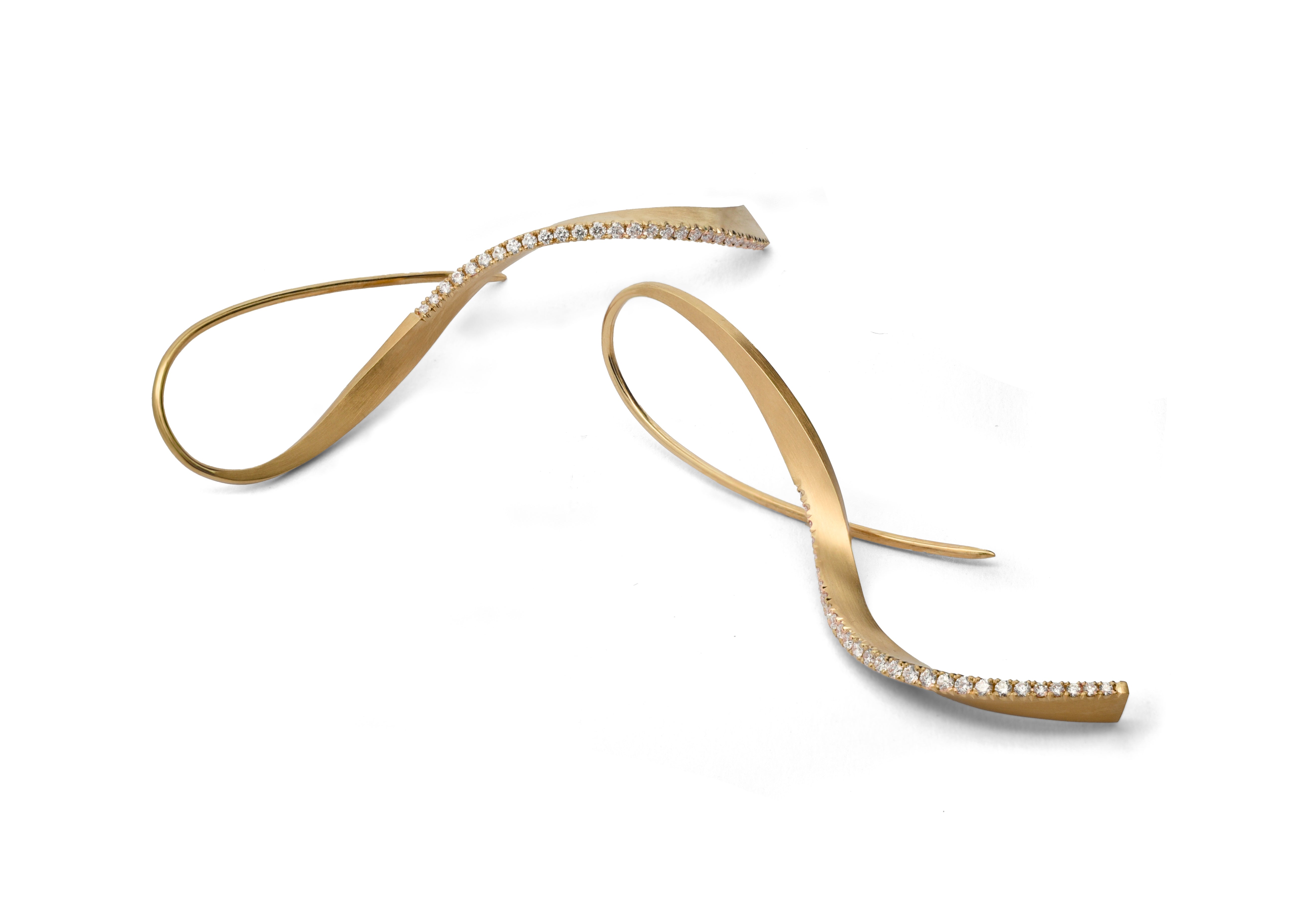 18ct Gold Diamond Forged Drop Earrings