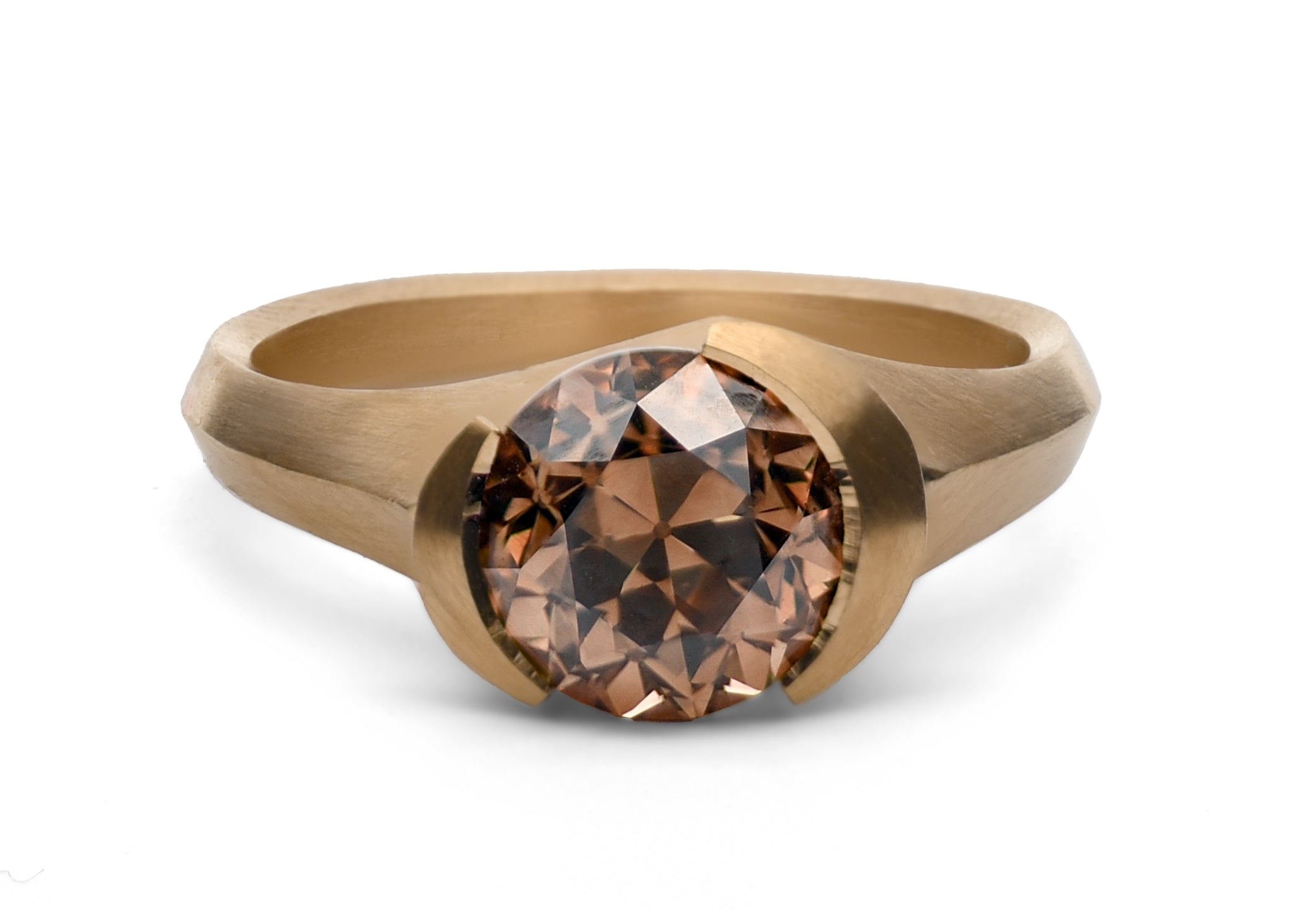18ct Rose Gold Round Cognac Diamond Arris Ring
