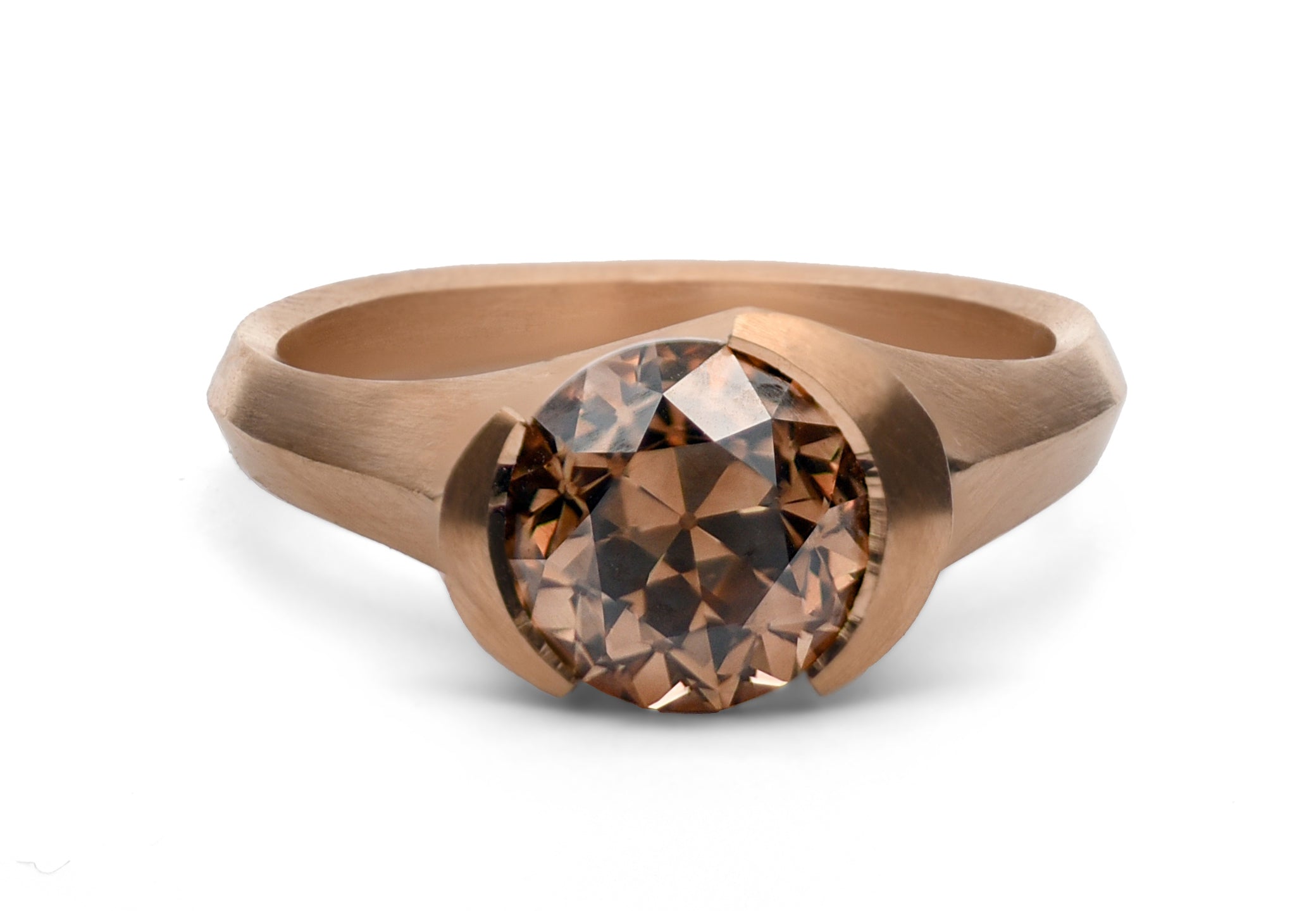 18ct Rose Gold Round Cognac Diamond Arris Ring