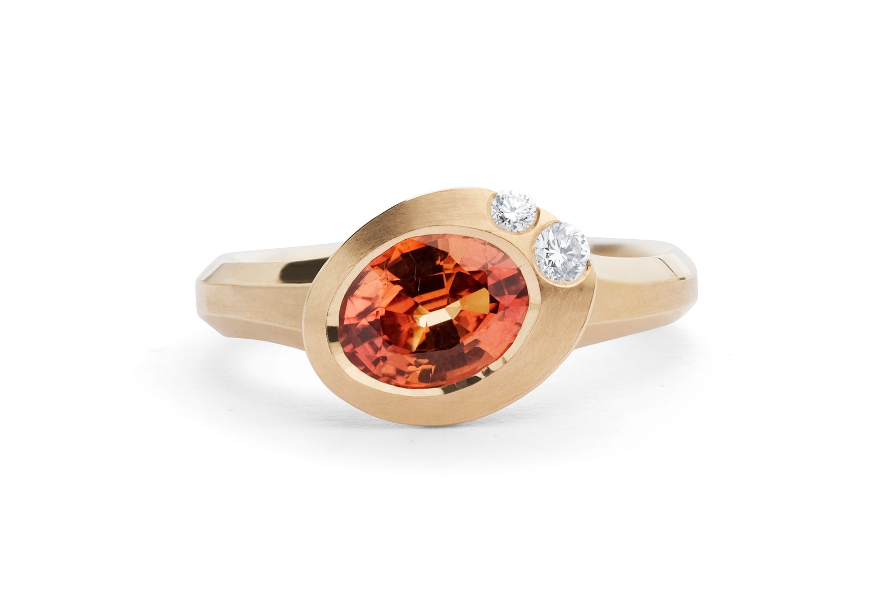 Arris orange sapphire and white diamond rose gold engagement ring
