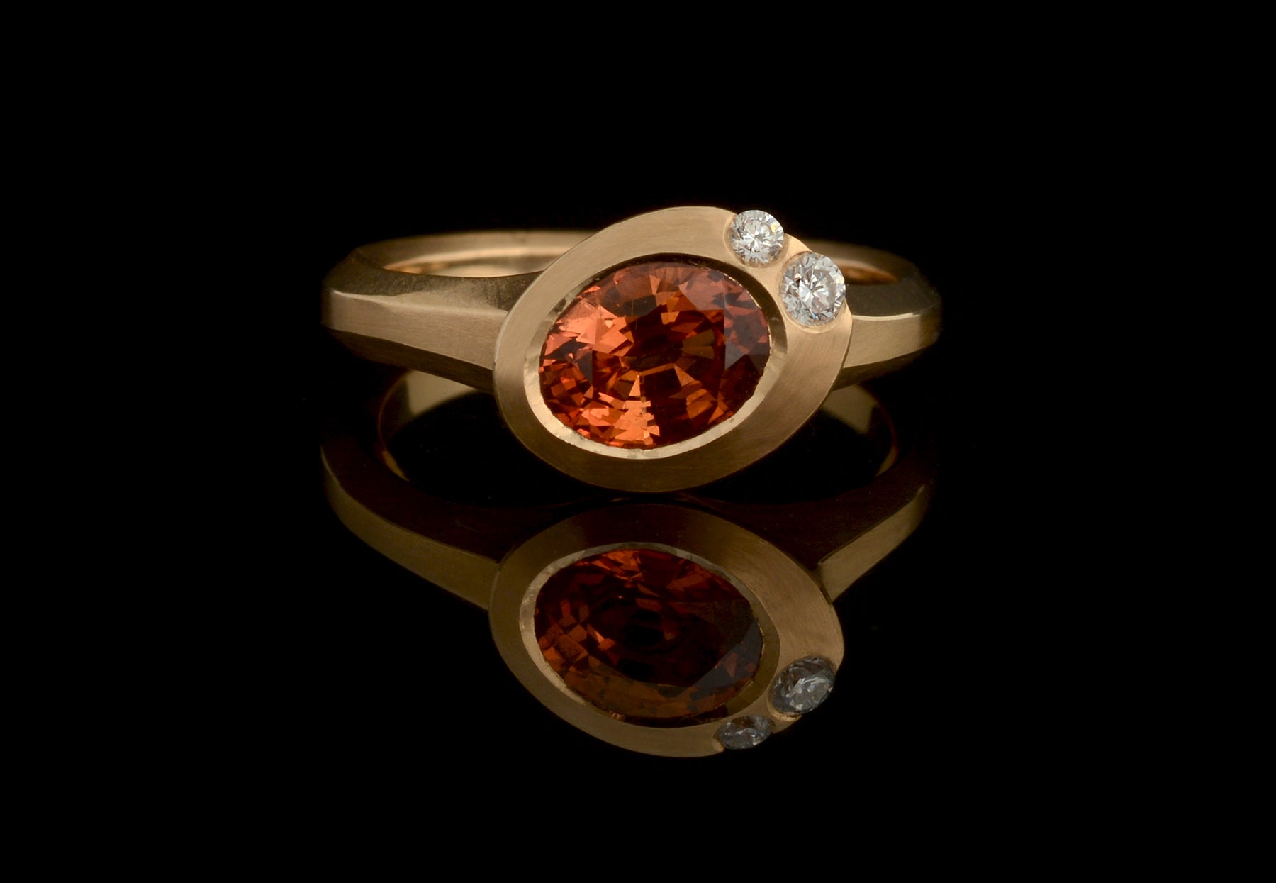 Arris orange sapphire and white diamond rose gold ring