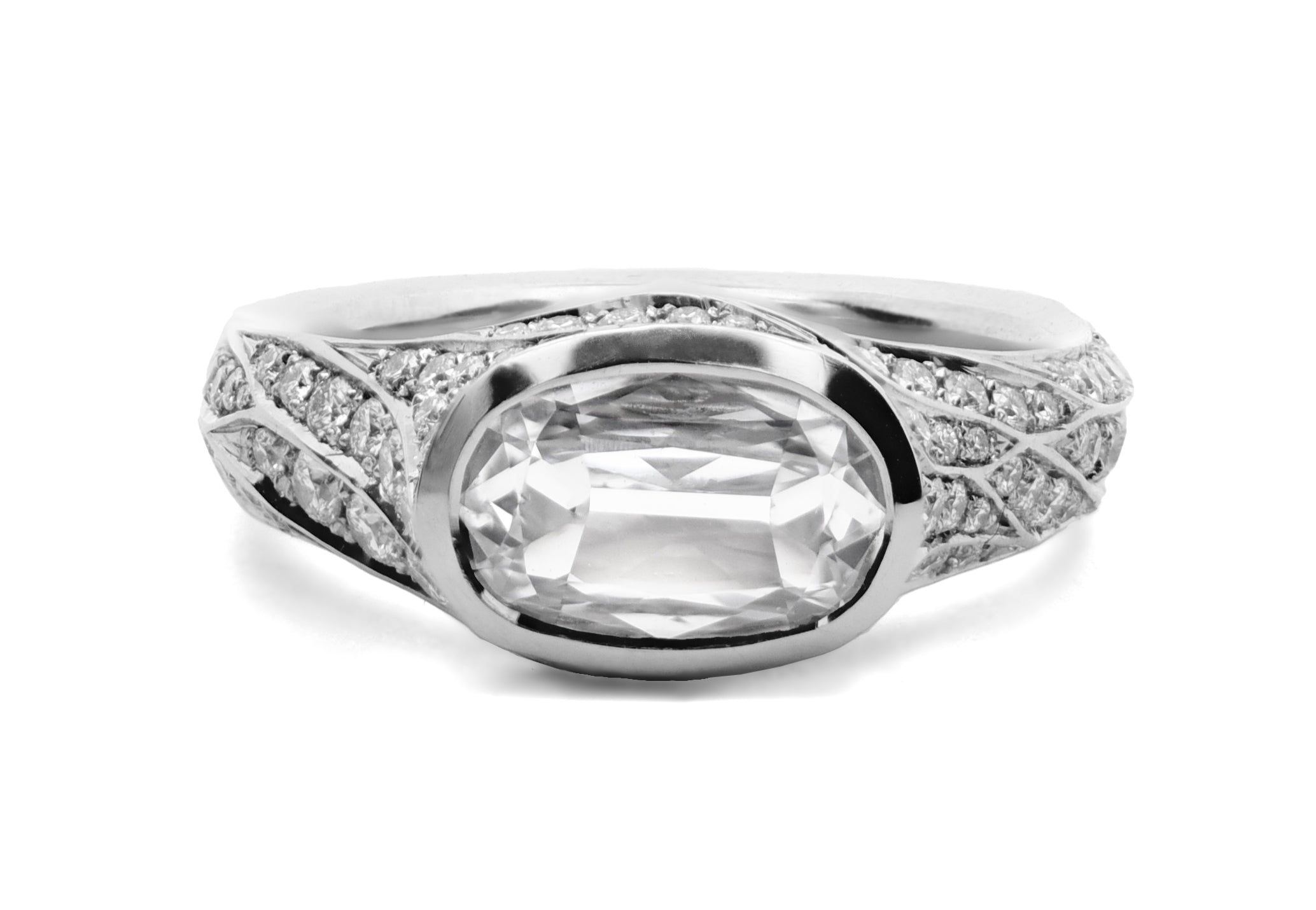 Platinum Old Cut Cushion Diamond Arris Ring
