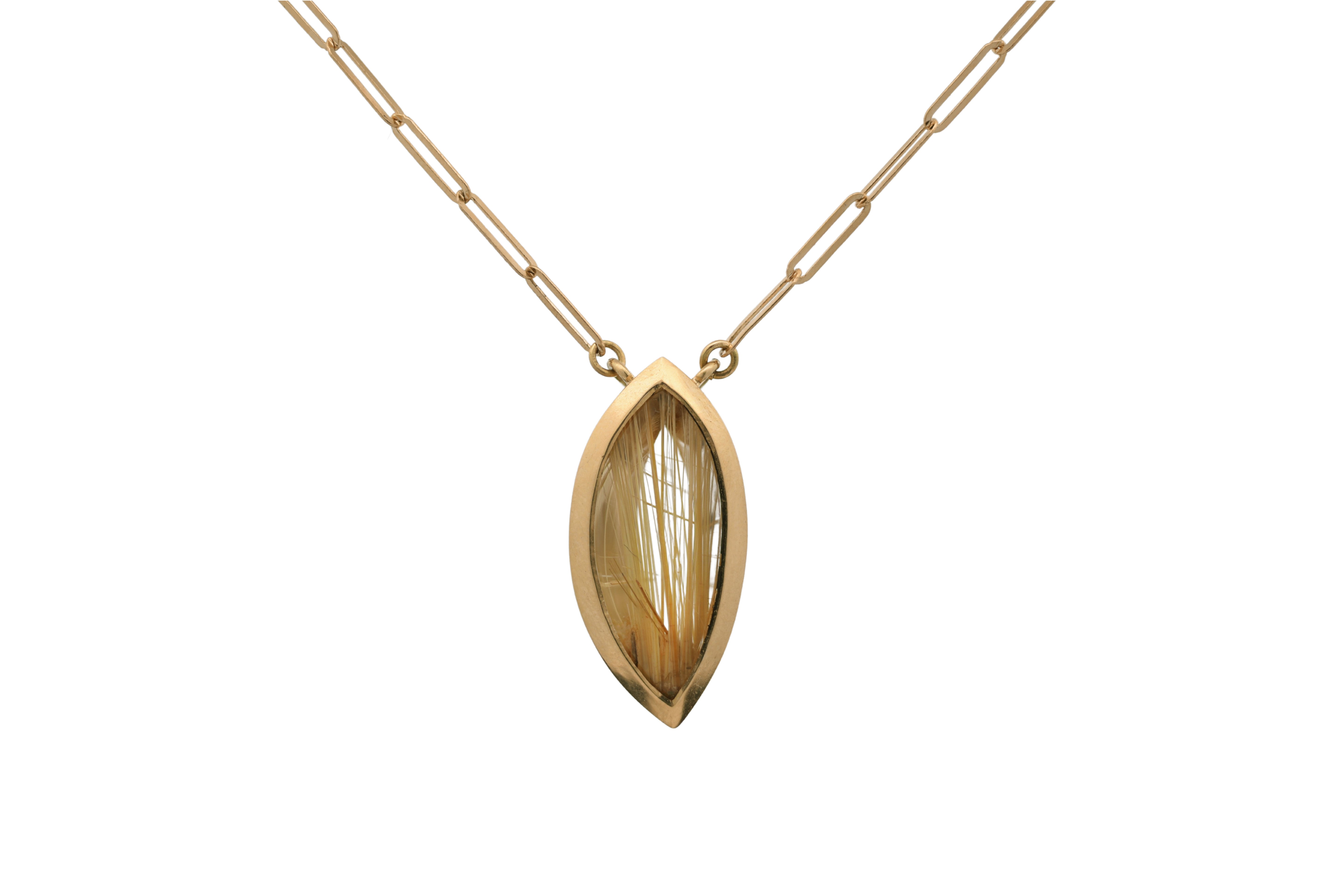 18ct Yellow Gold Marquise Rutilated Quartz Pendant Necklace