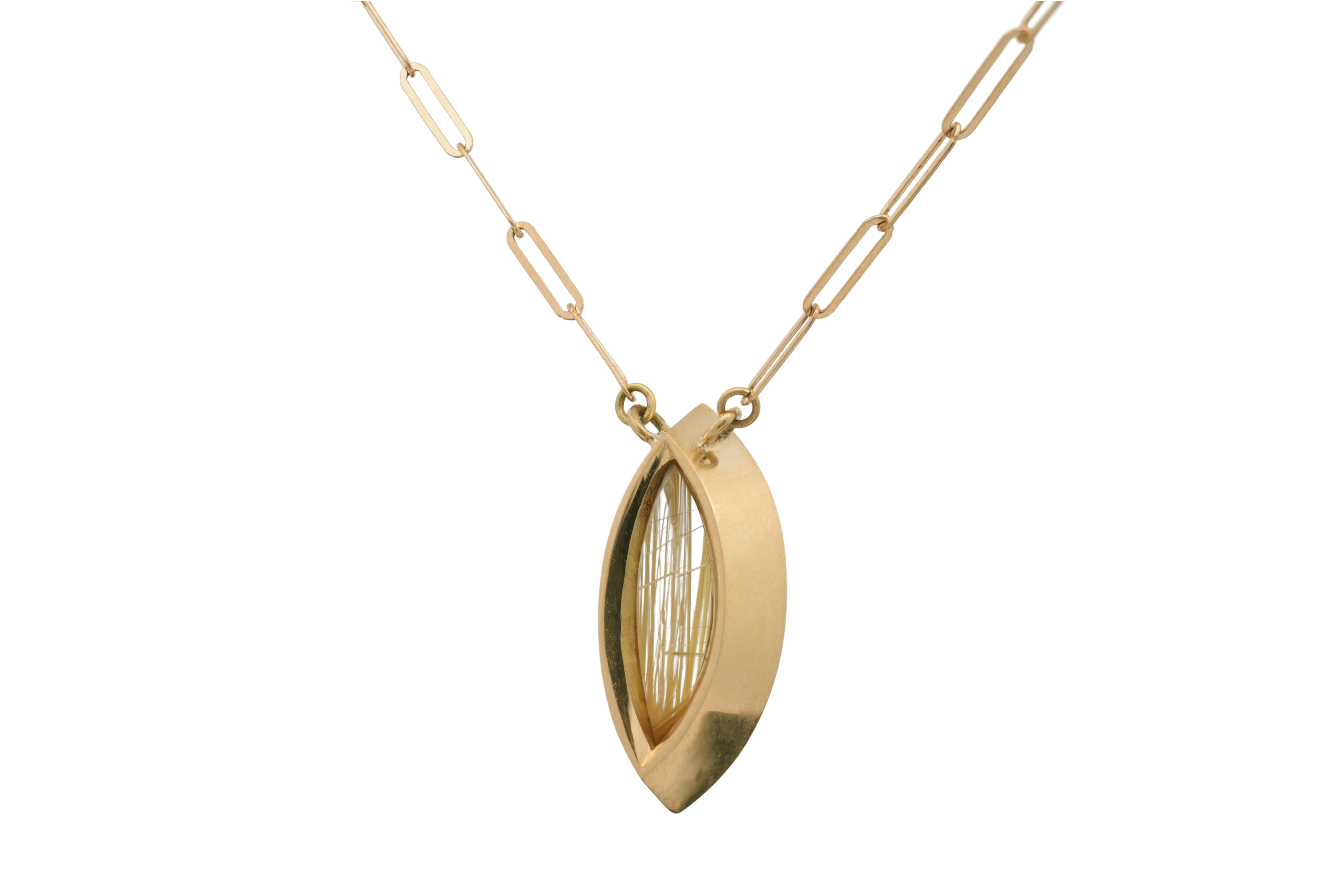 18ct Yellow Gold Marquise Rutilated Quartz Pendant Necklace