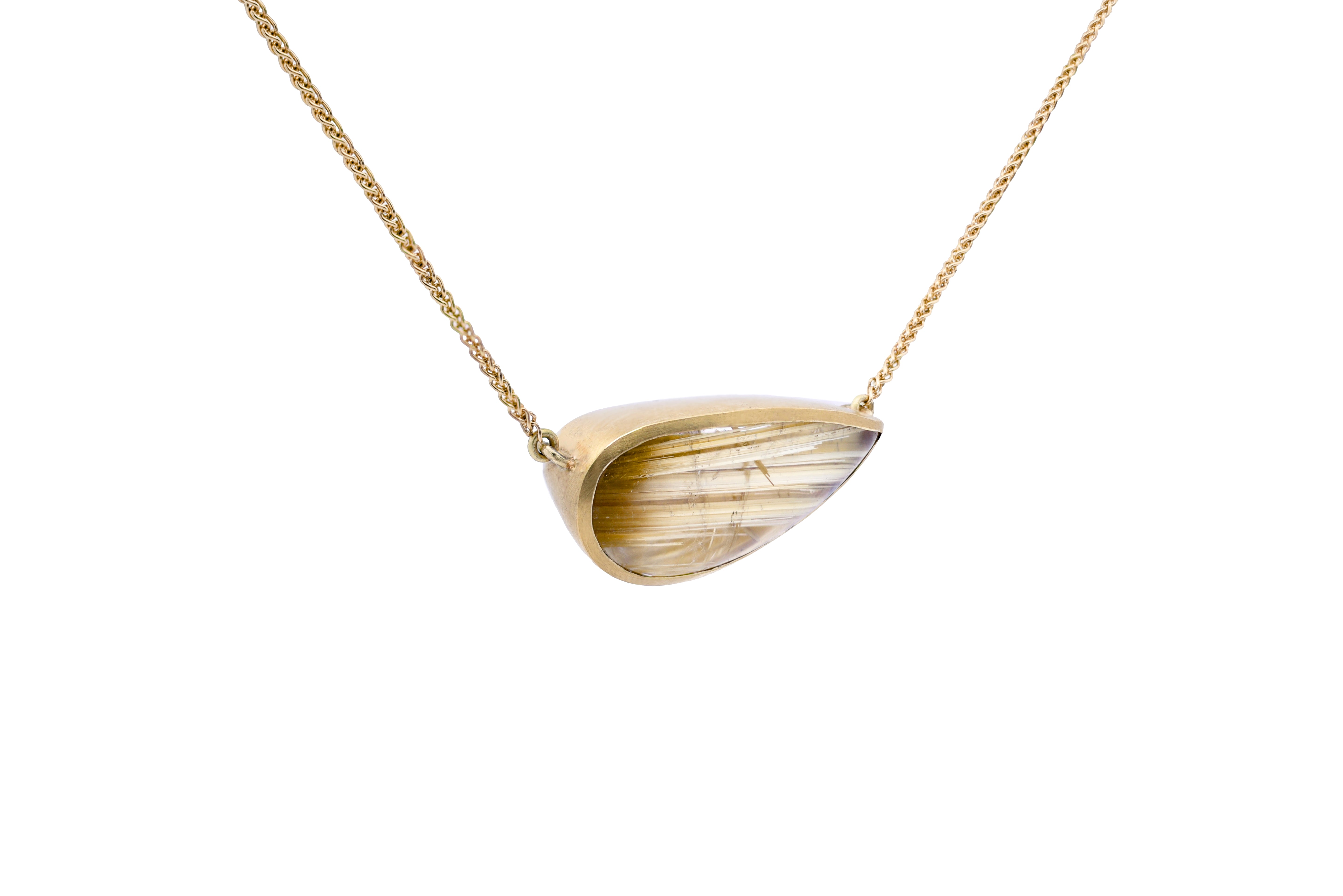 18ct Yellow Gold Pear Rutilated Quartz Pendant Necklace