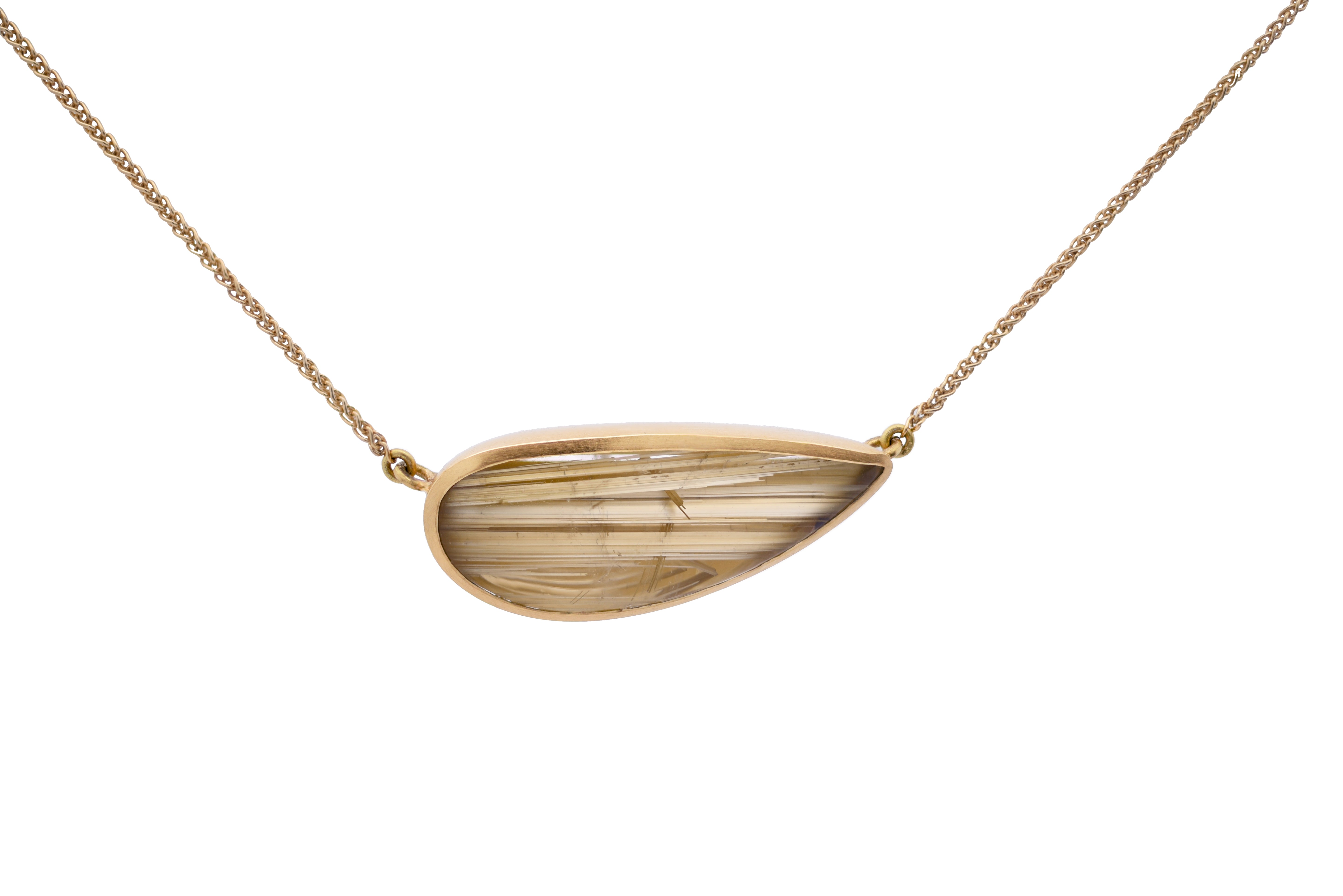 18ct Yellow Gold Pear Rutilated Quartz Pendant Necklace