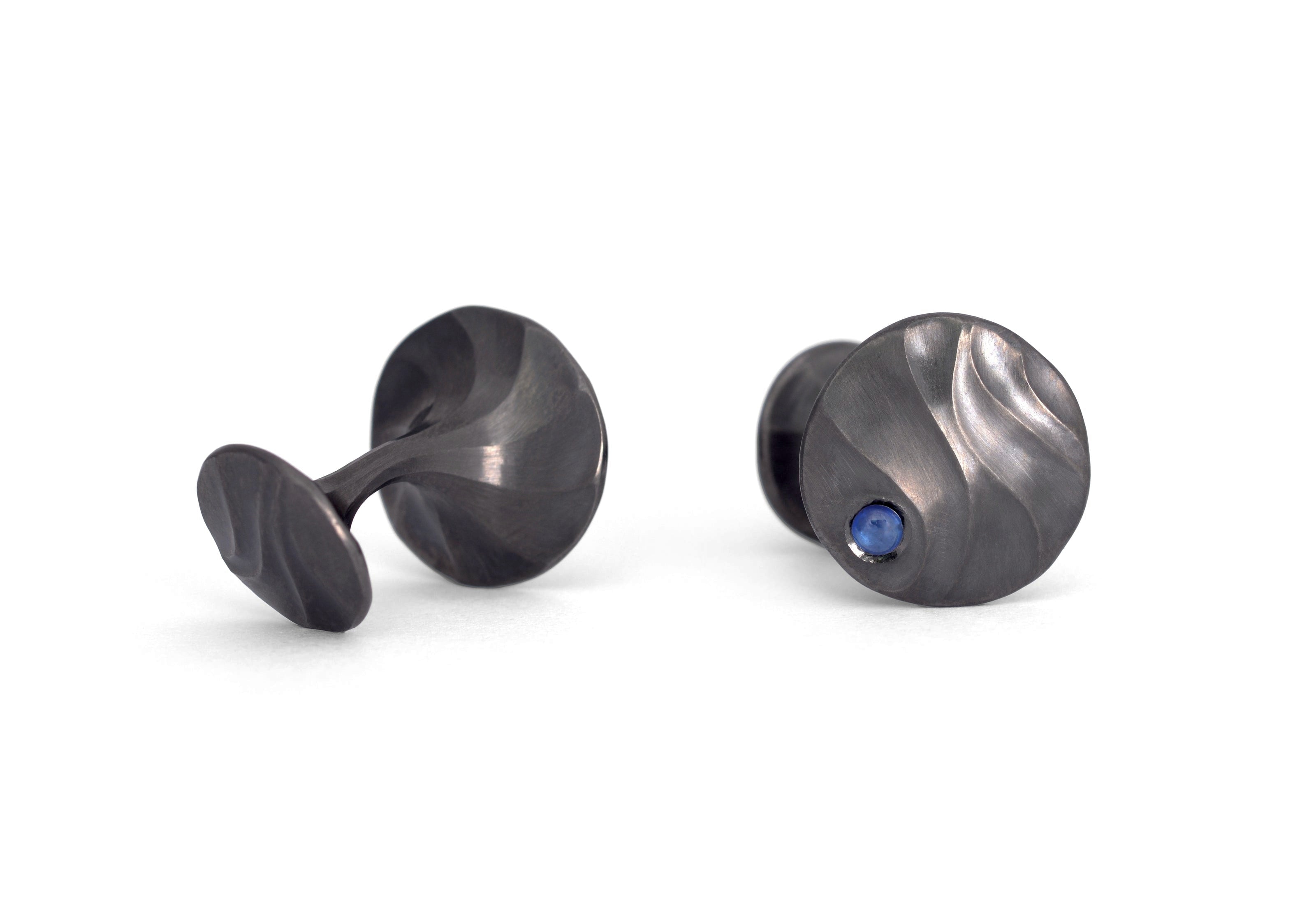 Carved Aeolian Blue Sapphire Cufflinks