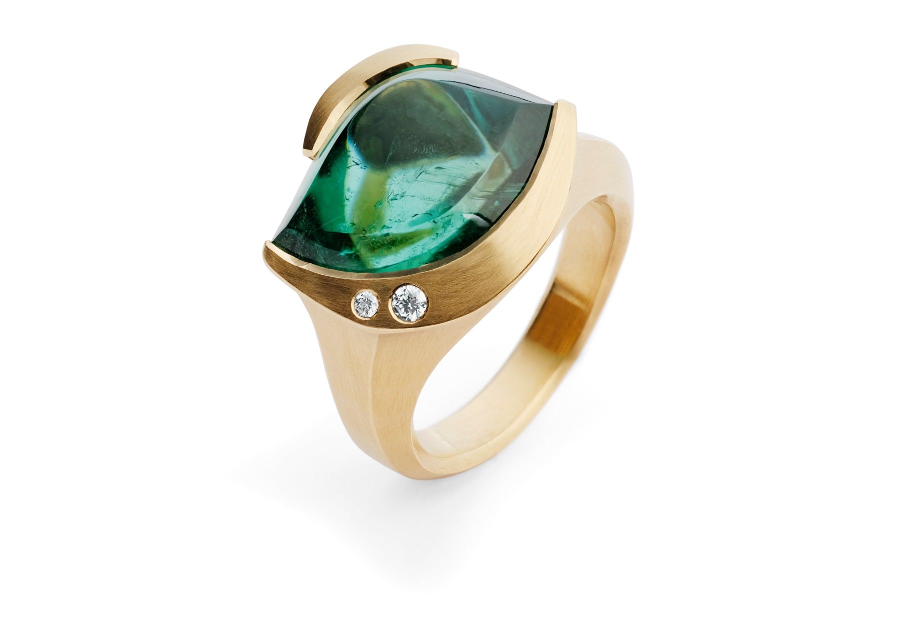 Arris carved green tourmaline and white diamond rose gold ring