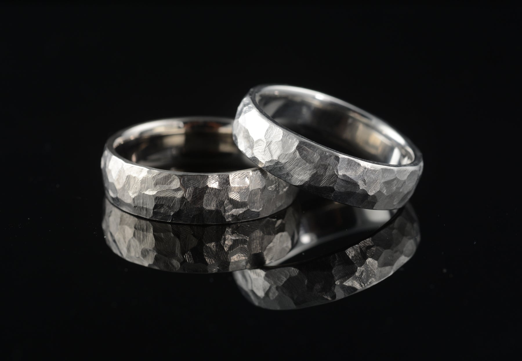 Hammered platinum mens wedding rings