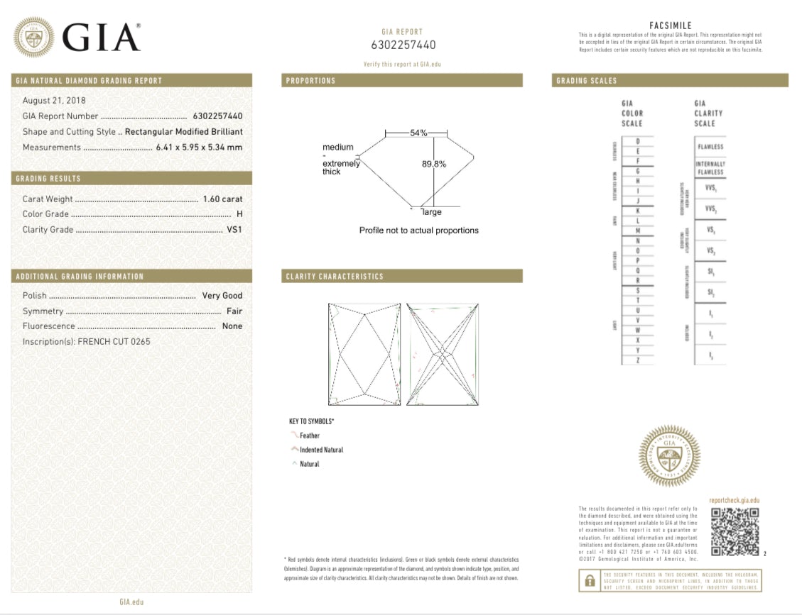 1.60ct 6.41x5.95x5.34mm GIA VS1 H French Cut 18889-02 - Misfit Diamonds