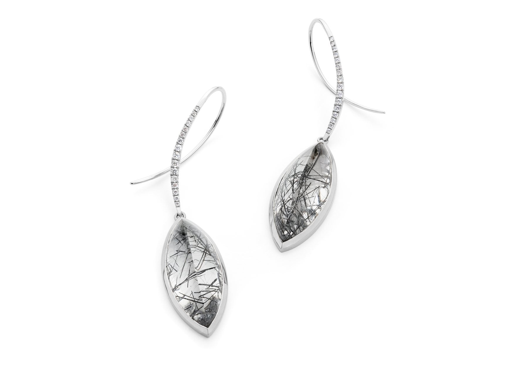 18ct white gold rutilated quartz and diamond earrings-McCaul