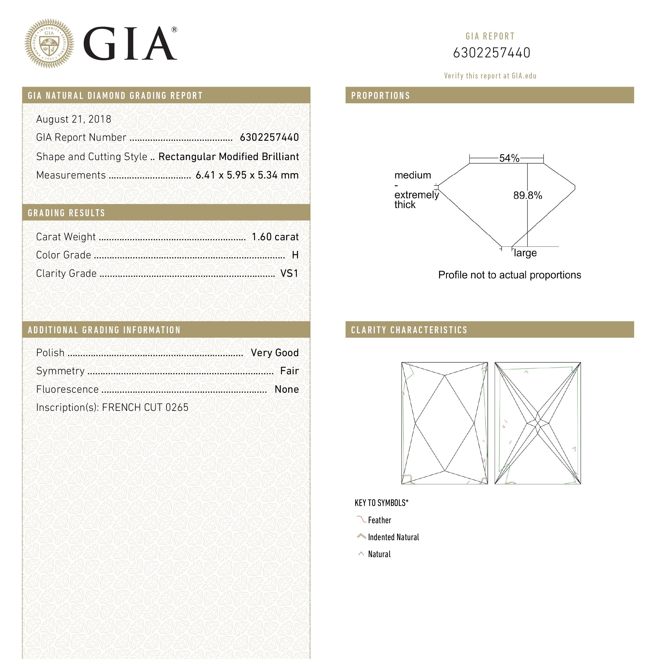 1.60ct 6.41x5.95x5.34mm GIA VS1 H French Cut 18889-02 - Misfit Diamonds