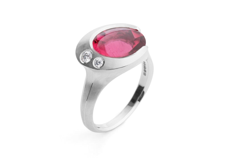 Arris carved platinum cocktail ring with rubellite tourmaline and diam ...