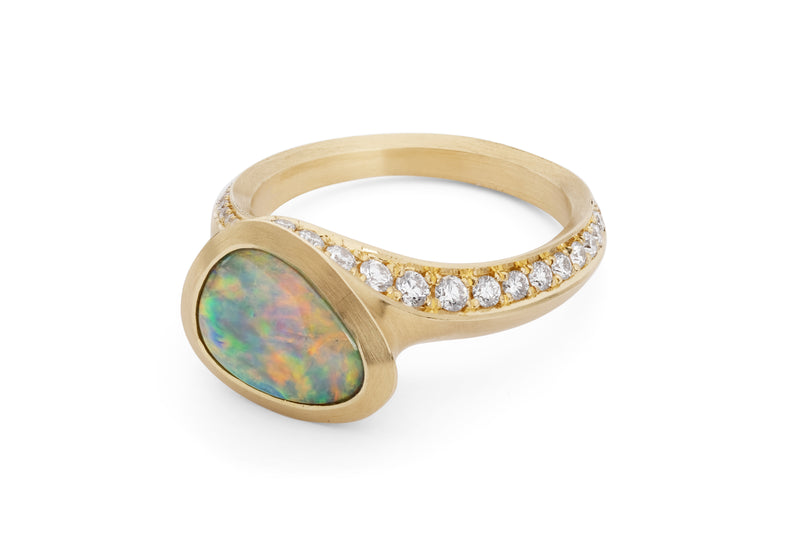 Lightning Ridge Opal & diamond set Arris ring-McCaul