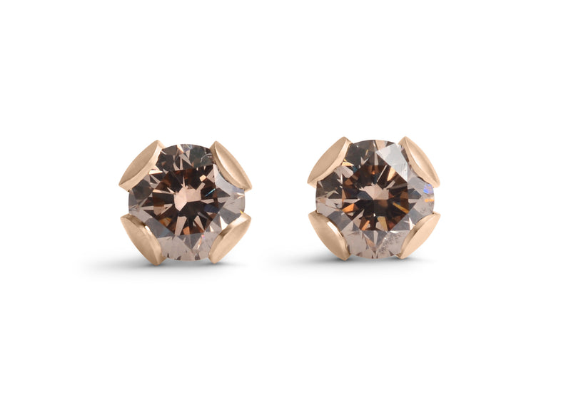 Calyx rose gold cognac diamond ear studs