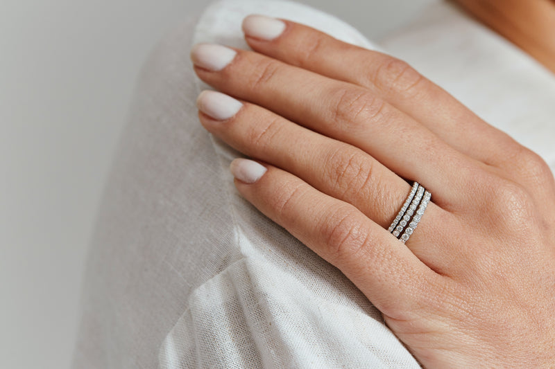 Thread fine platinum diamond set wedding eternity bands McCaul
